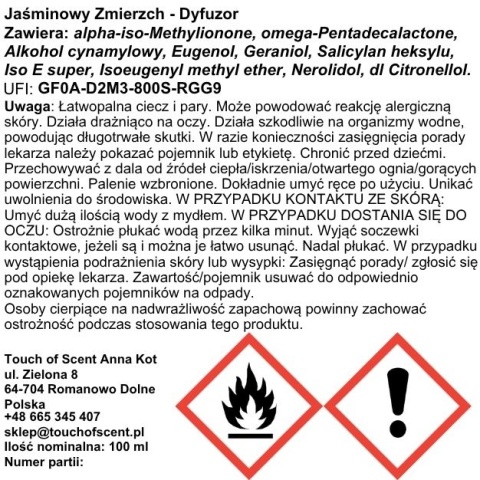 Dyfuzor Zapachowy do wnętrz - Jaśminowy Zmierzch