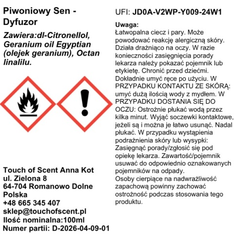 Dyfuzor zpachowy do wnętrz - Piwoniowy Sen