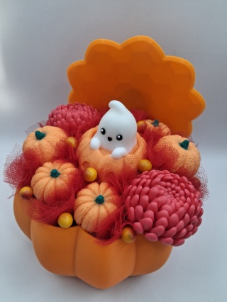 Dekoracja Halloween Dynia z Duchem – Jesienny Flower Box z Kwiatami i Dyniami Handmade | Oryginalna Dekoracja na Halloween