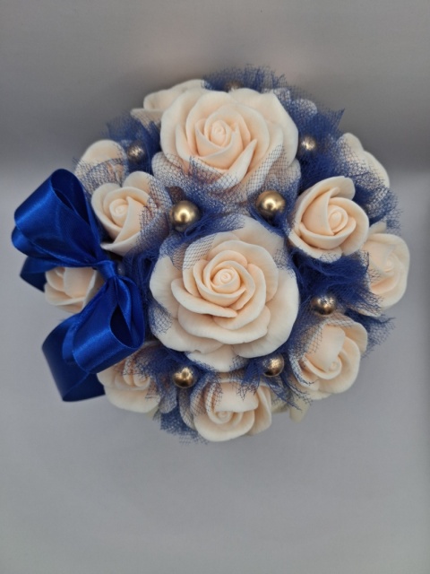 Flower Box Ecru i Granatowy – Elegancki Prezent dla Kobiety, Mamy, Żony | Kwiaty Handmade