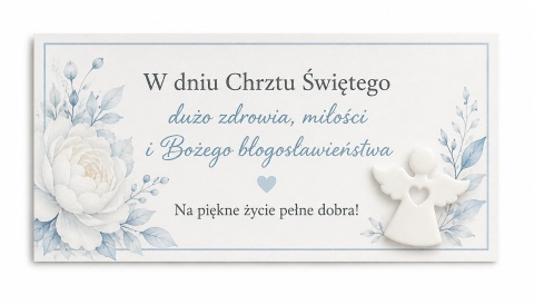 Flower Box na Chrzest Święty dla Chłopca – Niebieski Prezent z Kwiatami i Aniołkiem