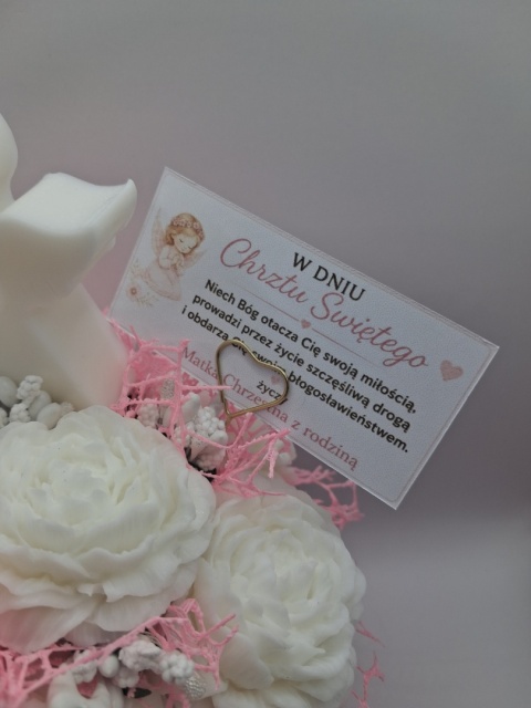 Flower Box na Chrzest Święty dla Dziewczynki – Różowy Prezent z Kwiatami i Aniołkiem