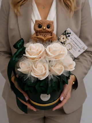 Flower Box na Dzień Nauczyciela z Sową i Kwiatami – Prezent dla Wychowawczyni, Ręcznie Robiony
