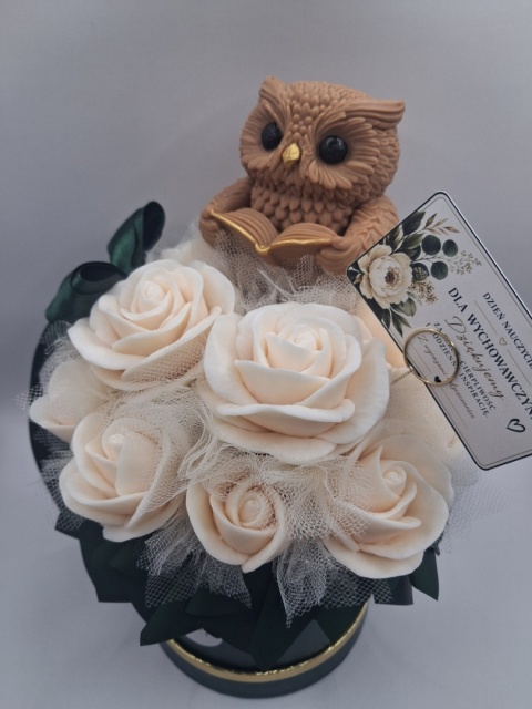 Flower Box na Dzień Nauczyciela z Sową i Kwiatami – Prezent dla Wychowawczyni, Ręcznie Robiony