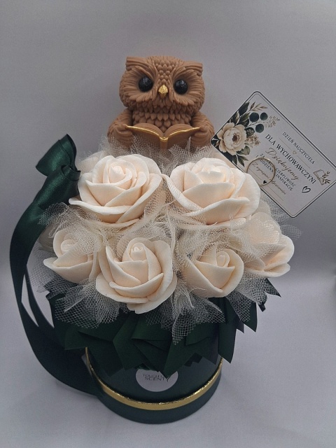 Flower Box na Dzień Nauczyciela z Sową i Kwiatami – Prezent dla Wychowawczyni, Ręcznie Robiony