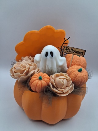 Halloween Flower Box – Dynia z Duchem i Kwiatami | Dekoracja Halloween Handmade | Prezent na Halloween