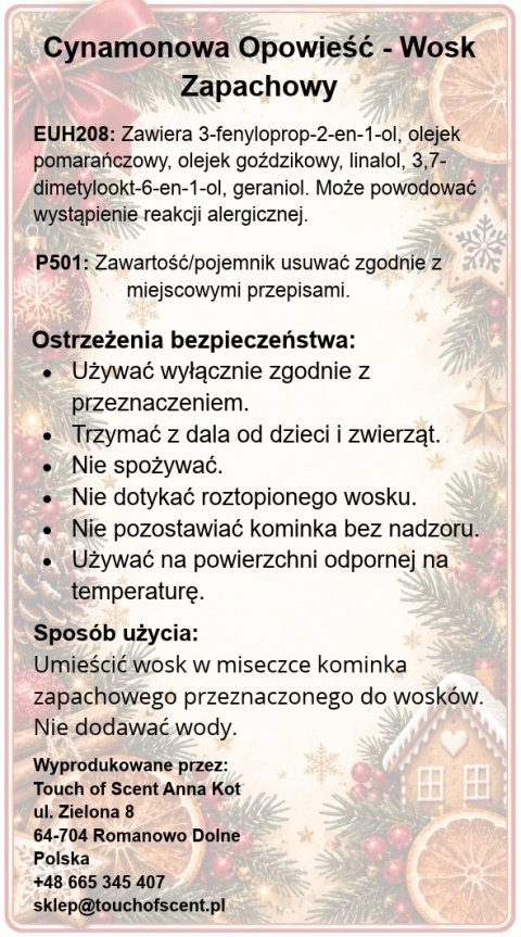 Wosk Zapachowy Sojowy Cynamonowa Opowieść – Personalizowany Upominek Świąteczny dla Klientek i Pracowników